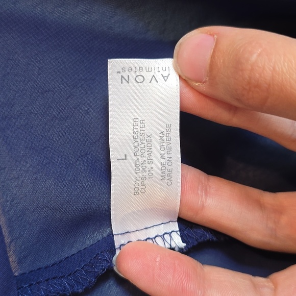 ​Avon Intimates Navy Blue Velvet Star Print Chemise Nightgown | Large L - Picture 3 of 4